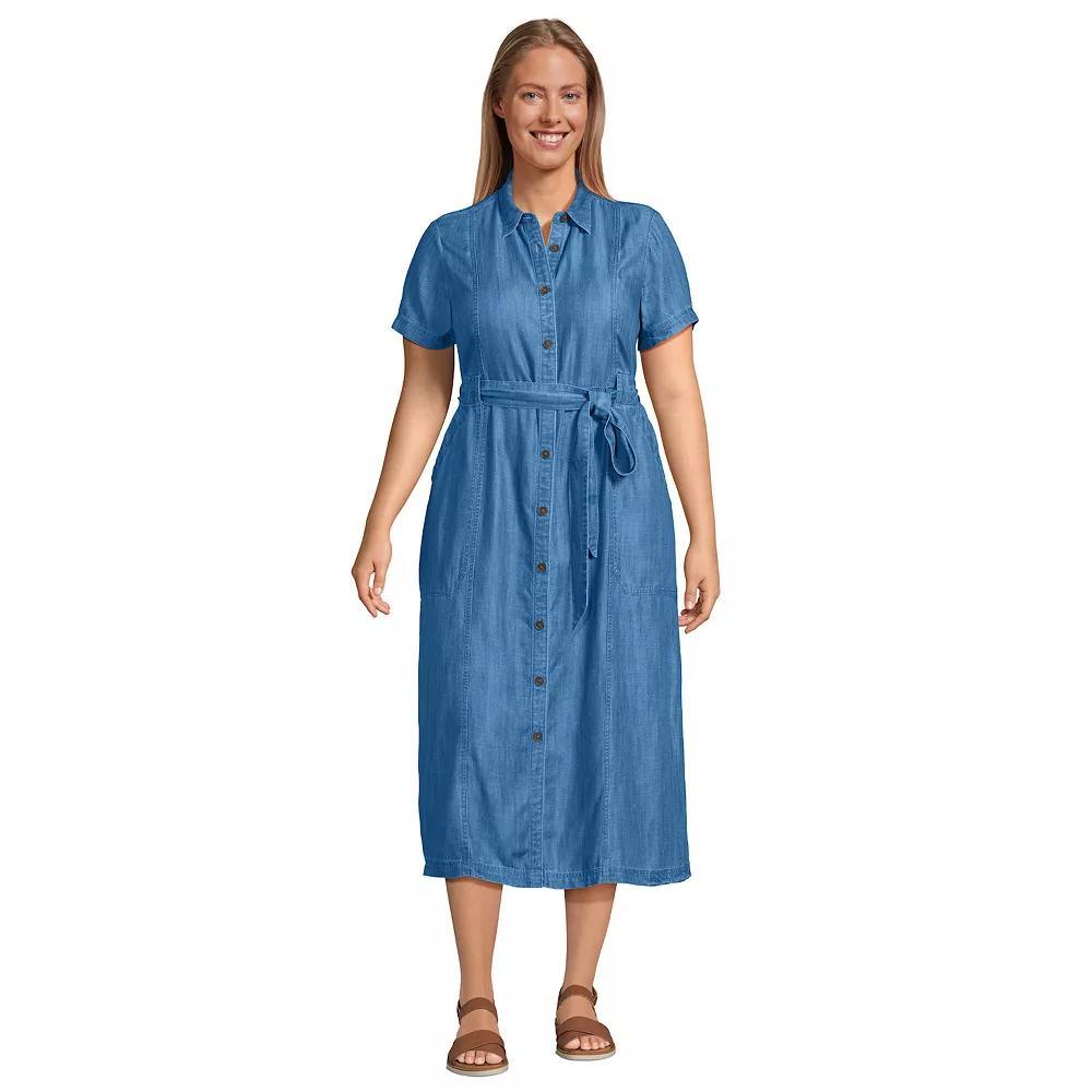Plus Size Lands' End Indigo Tencel Button Front Midi Dress, Women's, Size: 3XL, Soft Blue Product Image