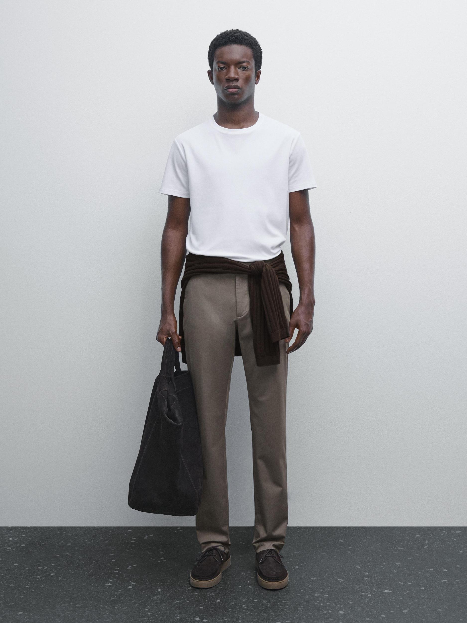 Cotton blend slim fit trousers Product Image