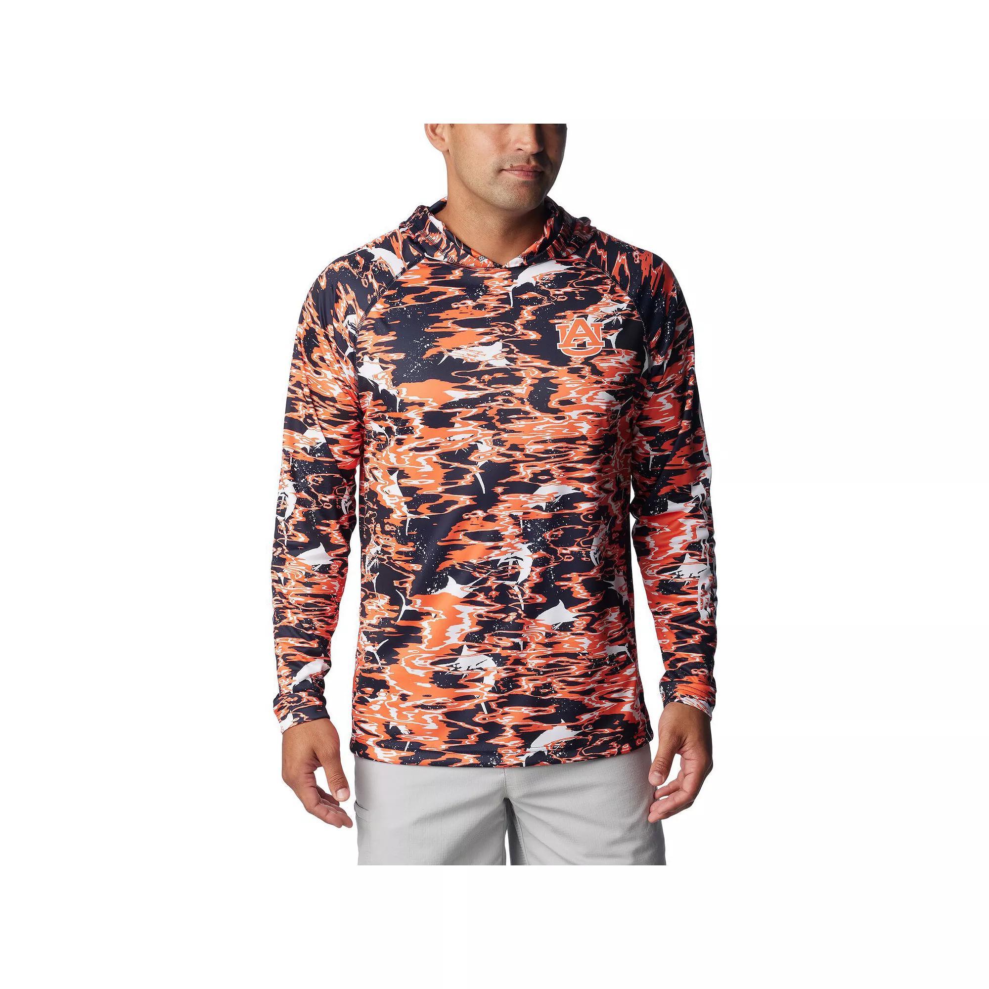 Men's Columbia  Navy Auburn Tigers PFG Terminal Tackle Omni-Shade Rippled Long Sleeve Hooded T-Shirt, Size: XL, Blue Product Image