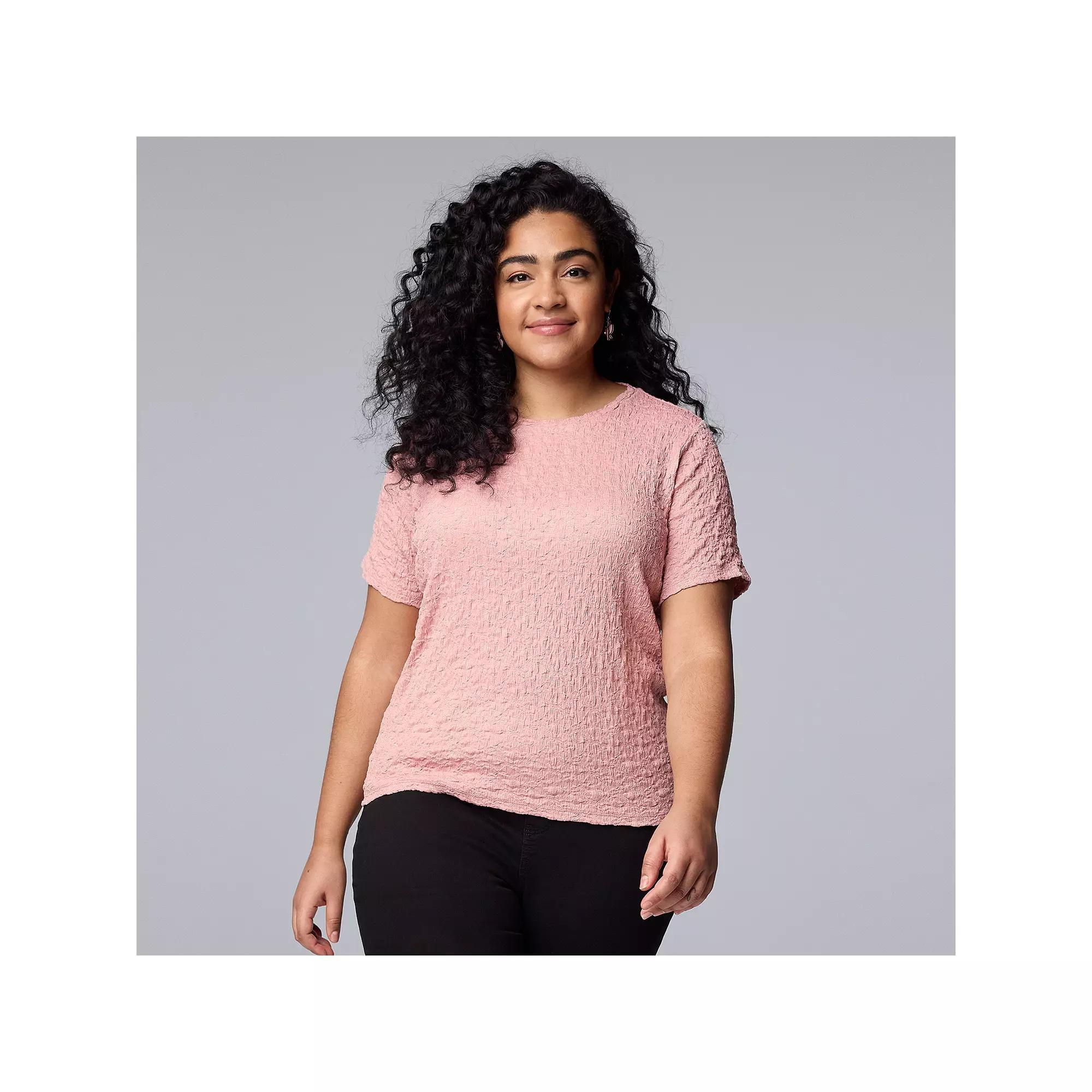 Plus Size Simply Vera Vera Wang Textured Tee, Women's, Size: 1XL, Pink Nouveau Product Image