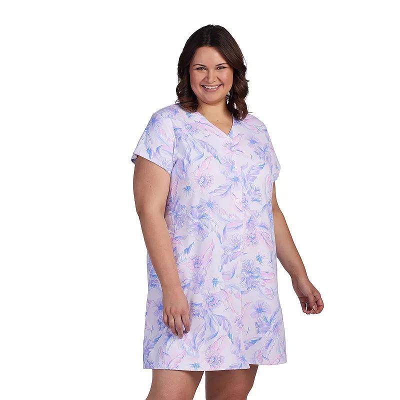 Plus Size Miss Elaine Essentials Interlock Knit Short Snap Robe, Womens Product Image