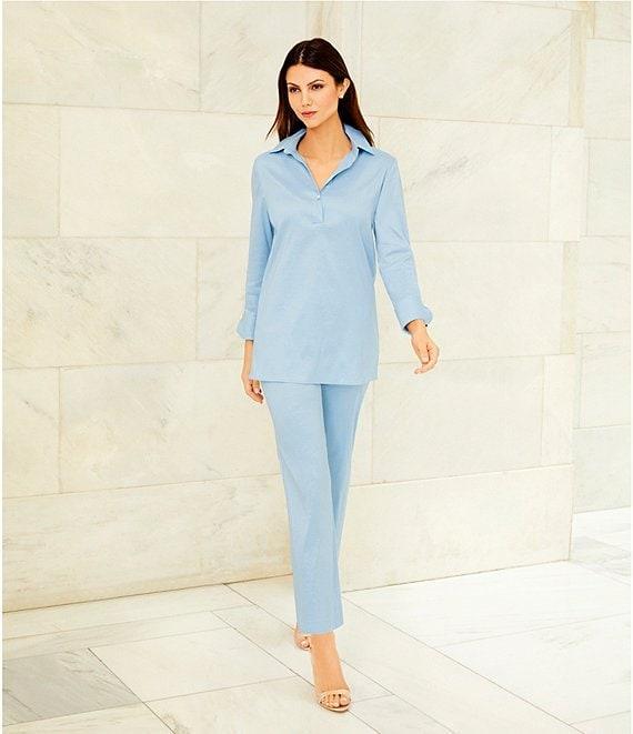 Preston & York Thea Taffeta Cuffed Long Sleeve Point Collar Button Front Blouse Product Image