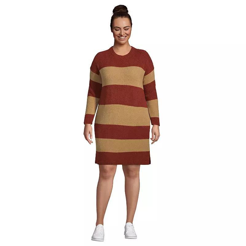 Plus Size Lands End Lounge Crewneck Sweater Dress, Womens Red Red Stripe Product Image