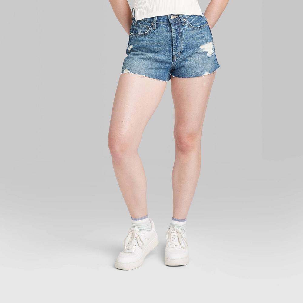 Womens High-Rise EasyRigid Cutoff Jean Shorts - Wild Fable Medium Wash 2 Product Image