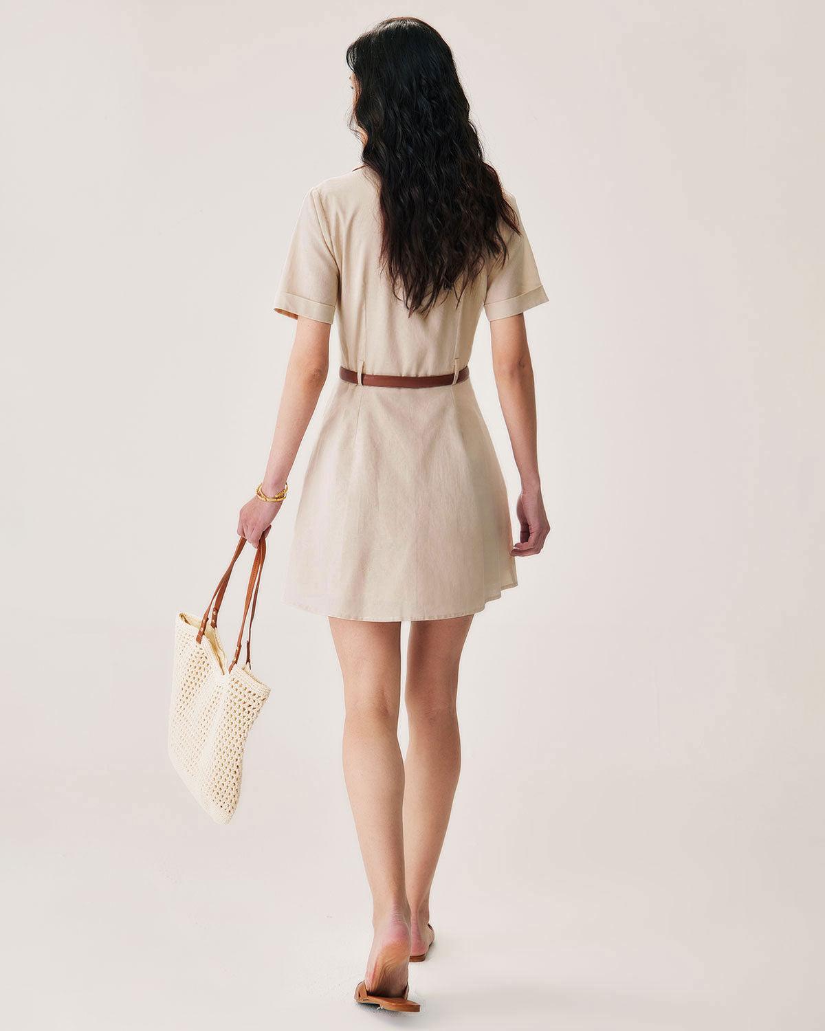 Apricot Collared Button Mini Dress Product Image