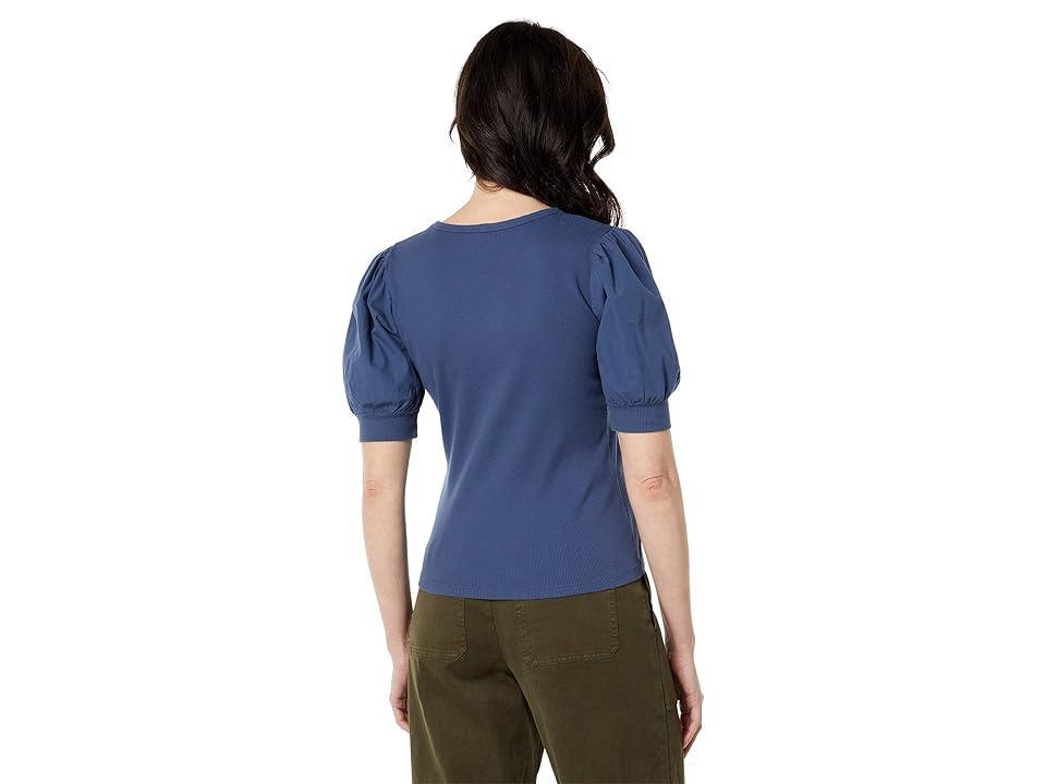 bobi Los Angeles Crew Neck Tee with Poplin Puff Sleeve (Coast) Women's Clothing Product Image