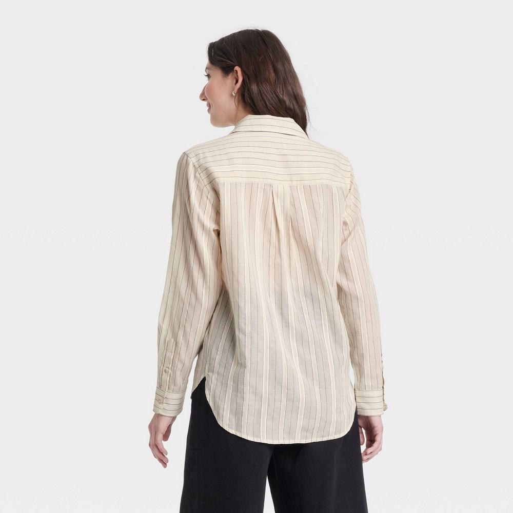 Women's Long Sleeve Collared Button-Down Shirt - Universal Thread™ Black/Cream Striped Product Image