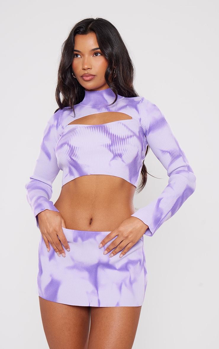 Purple Tie Dye Rib Knit Mini Skirt Product Image