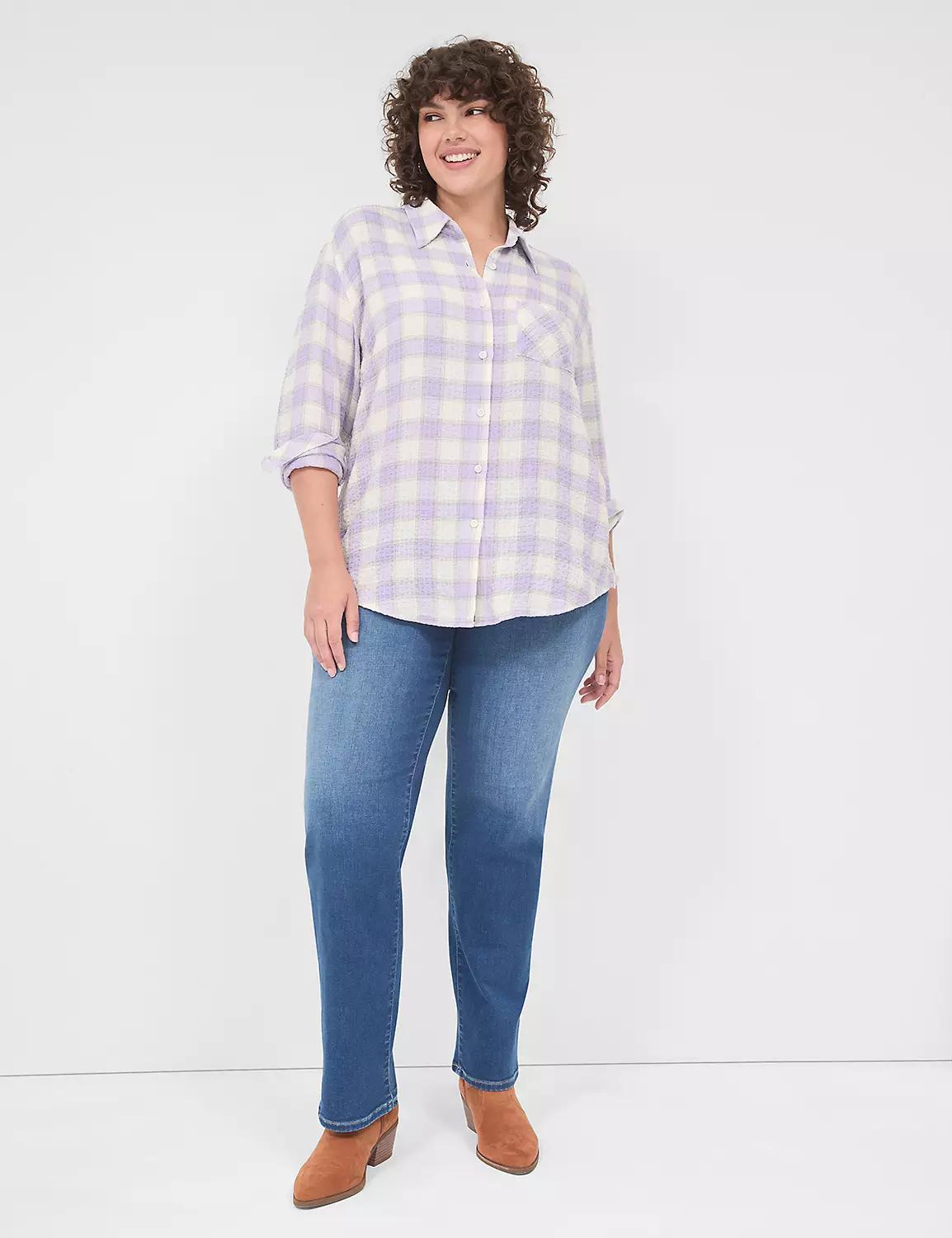 Button-Down Crinkle Plaid Shirt Product Image