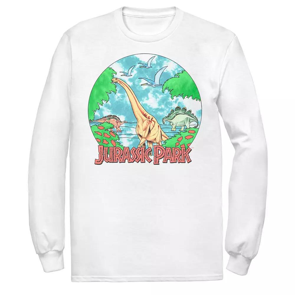 Men's Jurassic Park Retro Globe Watercolor Scene Tee, Size: Medium, White Product Image