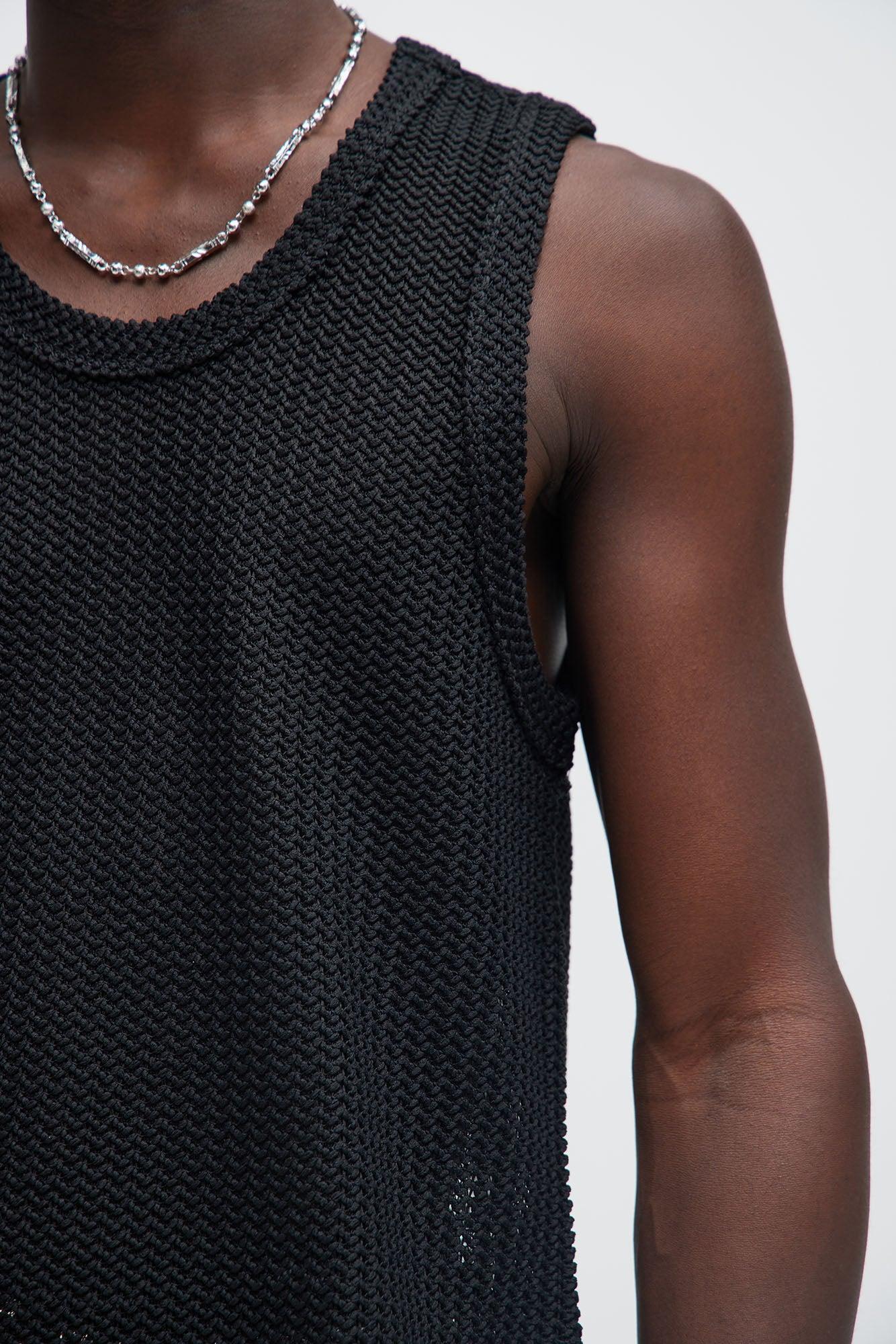 Open Knit Sweater Tank - Black Product Image