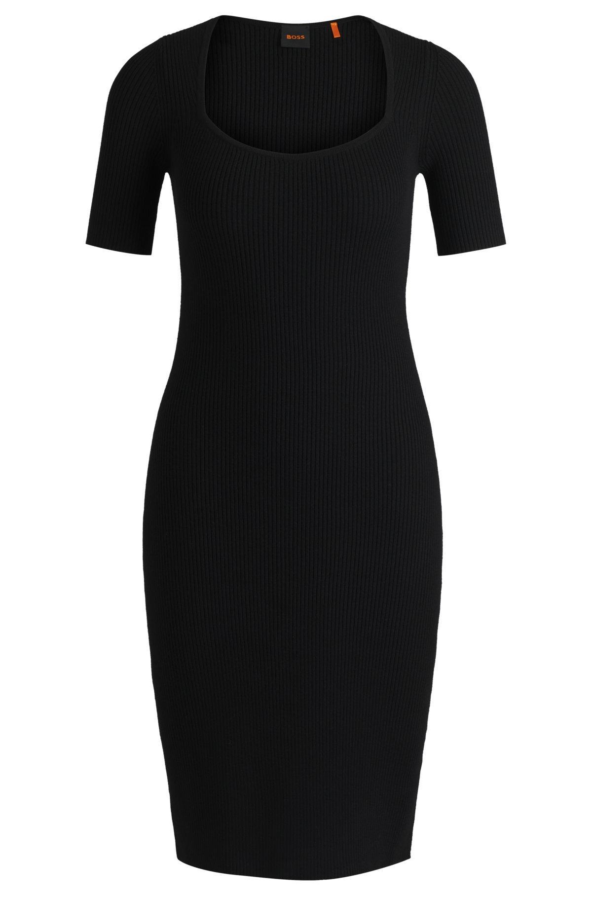 BOSS - Slim-fit dress in ribbed stretch fabric - Black Product Image