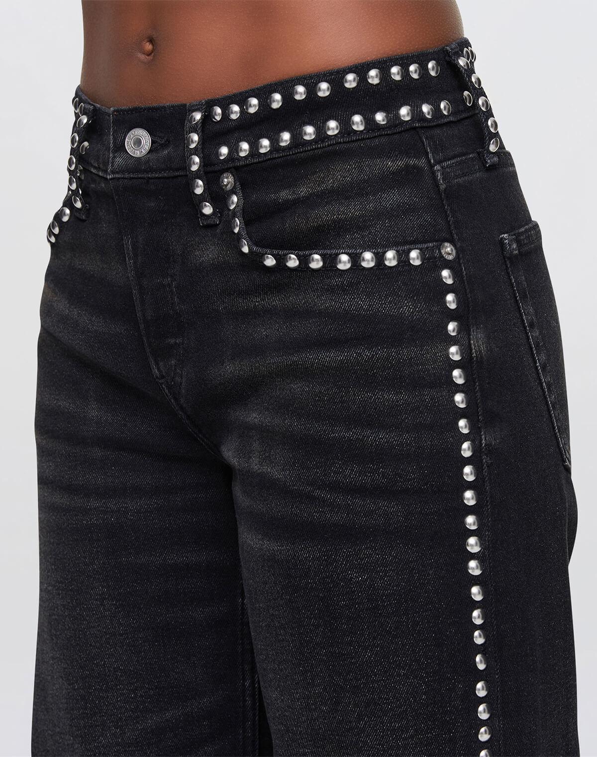 Studded Mid Rise Wide Leg - Crafted Black Stud Product Image