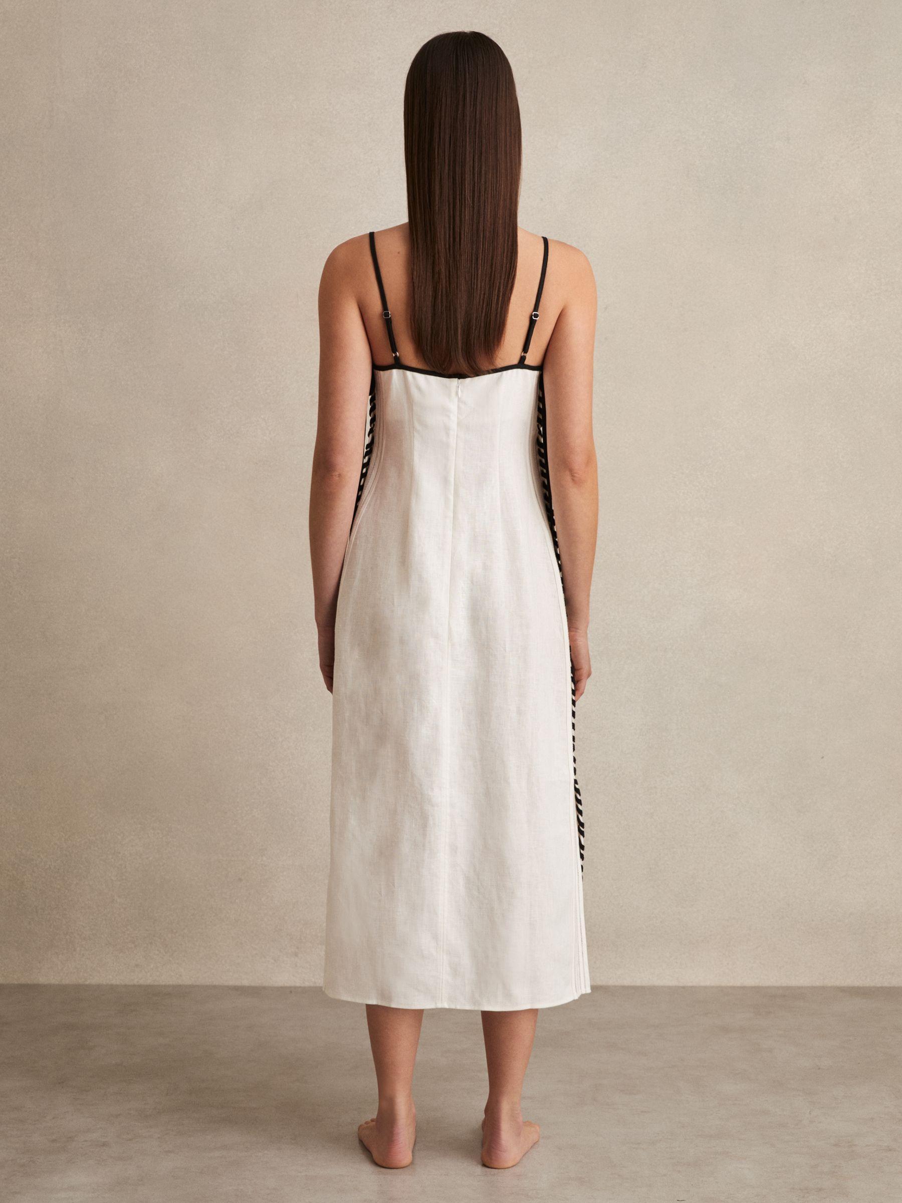 Linen Whipstitch Tie-Strap Midi Dress in Ivory Product Image