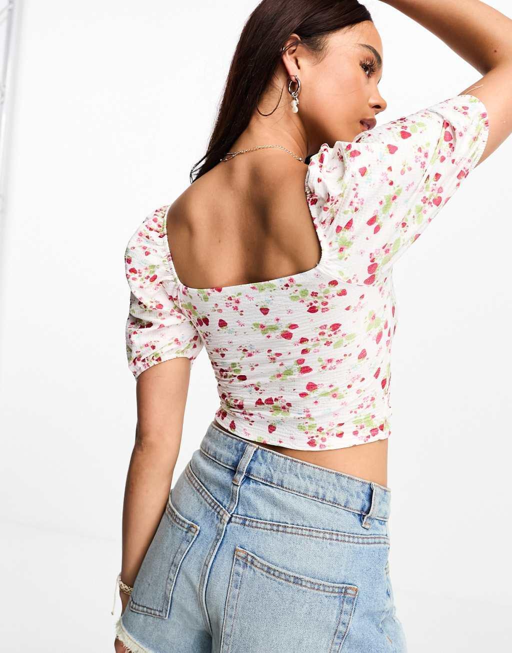 Miss Selfridge halter strap top in strawberry print  Product Image