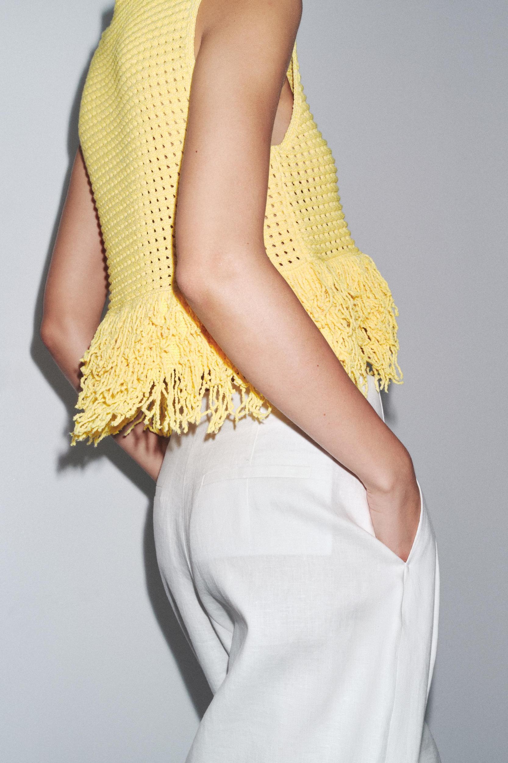 FRINGED CHECKERED KNIT TOP Product Image