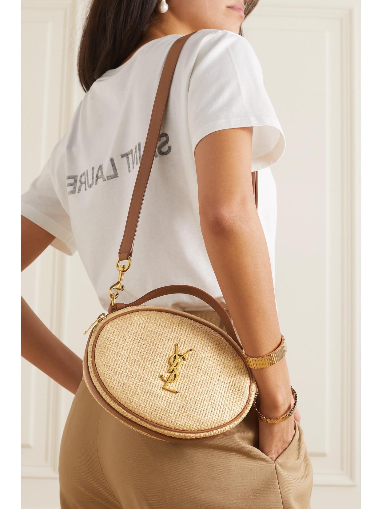 SAINT LAURENT Cassandre Leather-trimmed Embellished Raffia Shoulder Bag In Neutrals Product Image