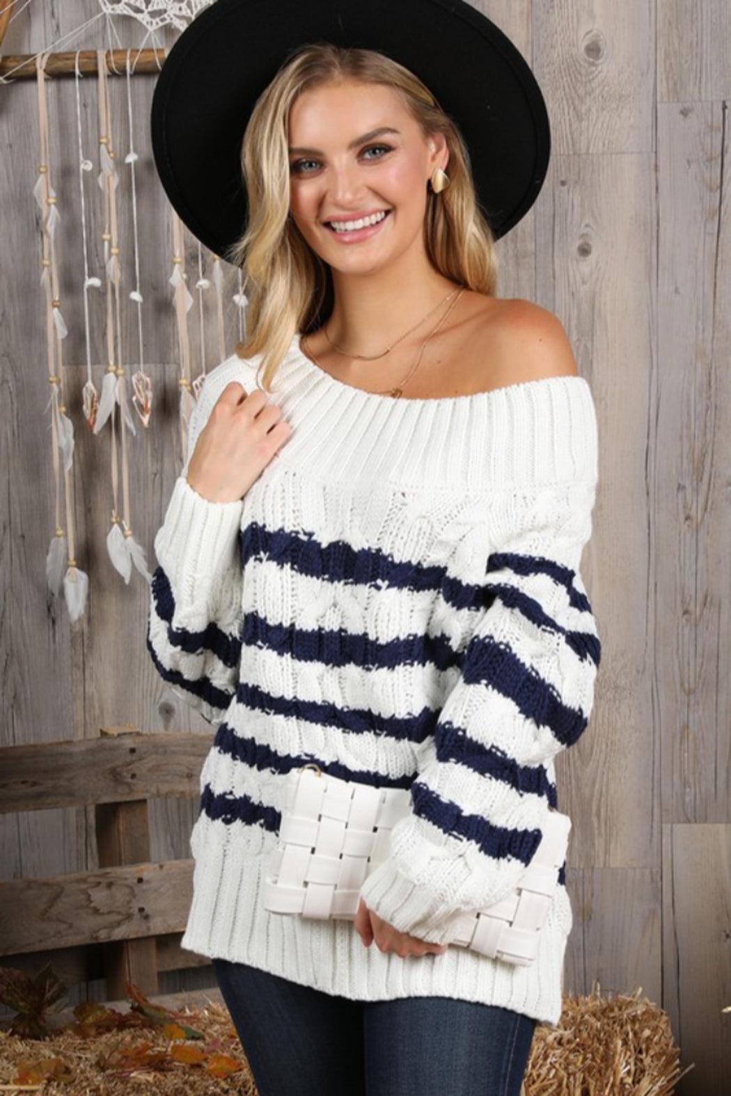 Stripe Tunic Length Sweater Product Image