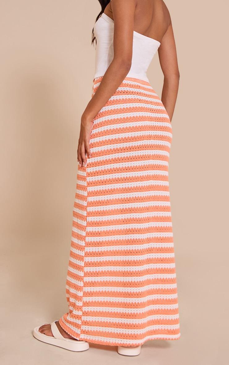 Peach Striped Textured Jersey Maxi Skirt Product Image