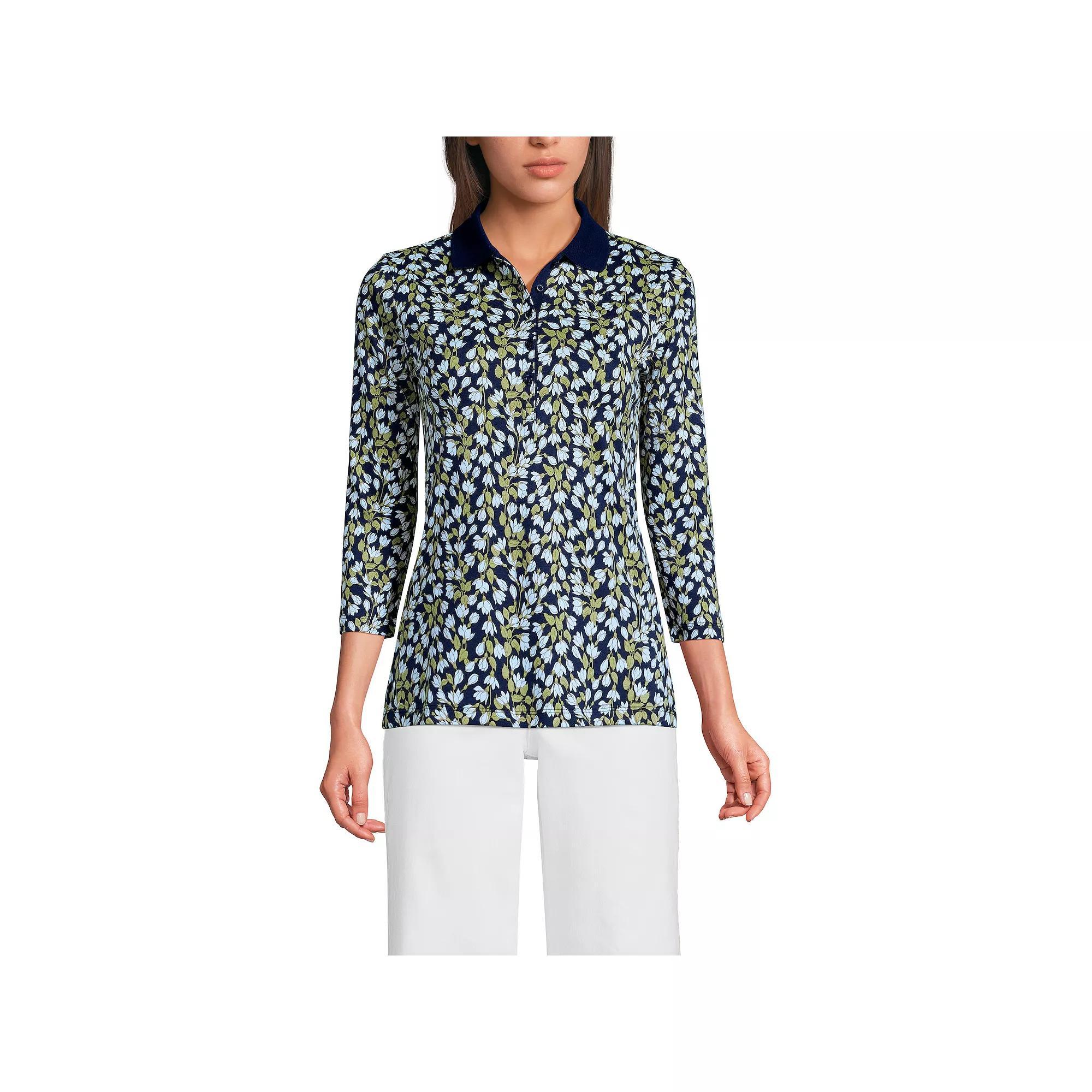 Women's Lands' End Supima Cotton 3/4-Sleeve Polo Shirt,  Product Image