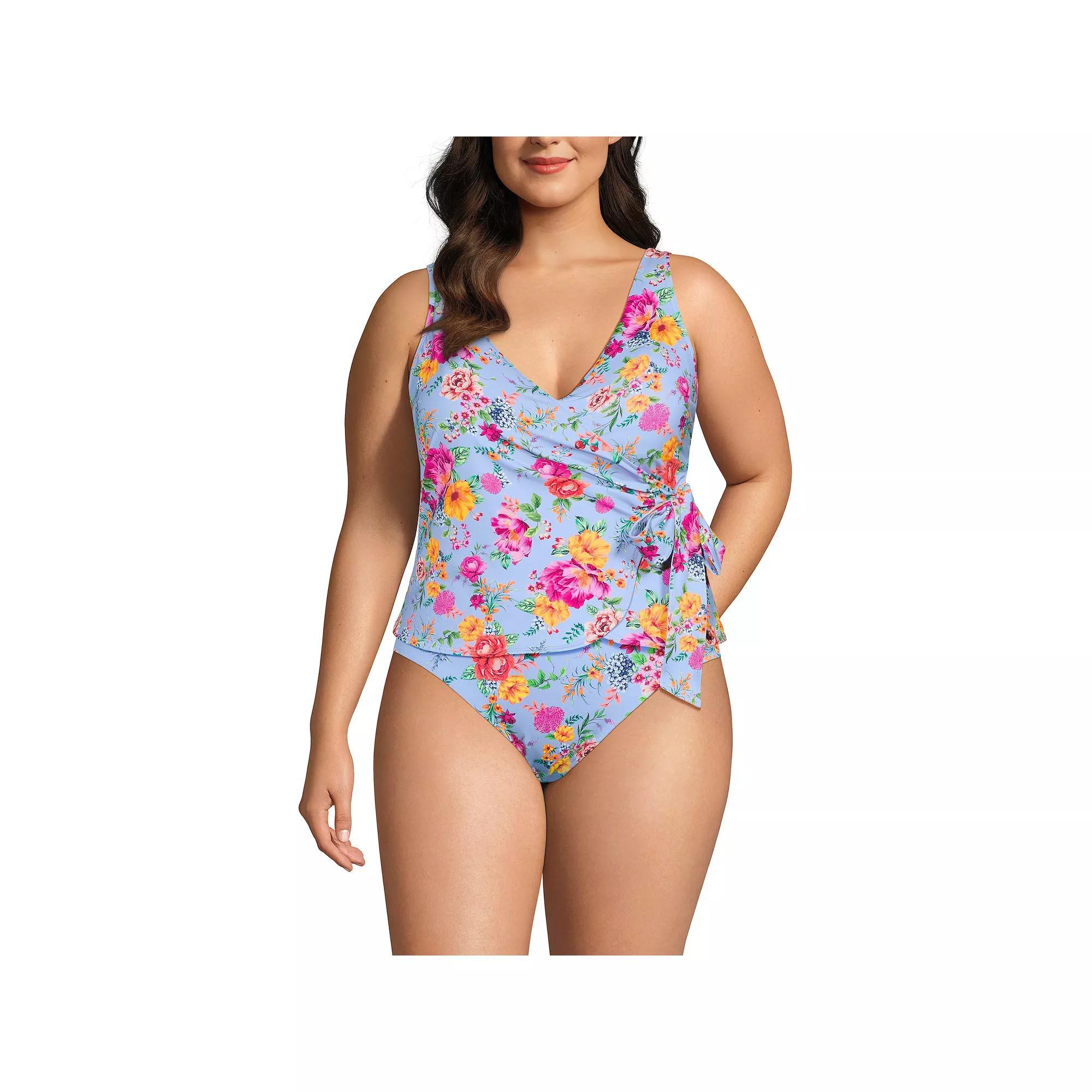 Plus Size Lands' End DD-Cup Side-Tie Tankini Top, Women's, Size: 24W Dd, Cloud Blue Floral Product Image