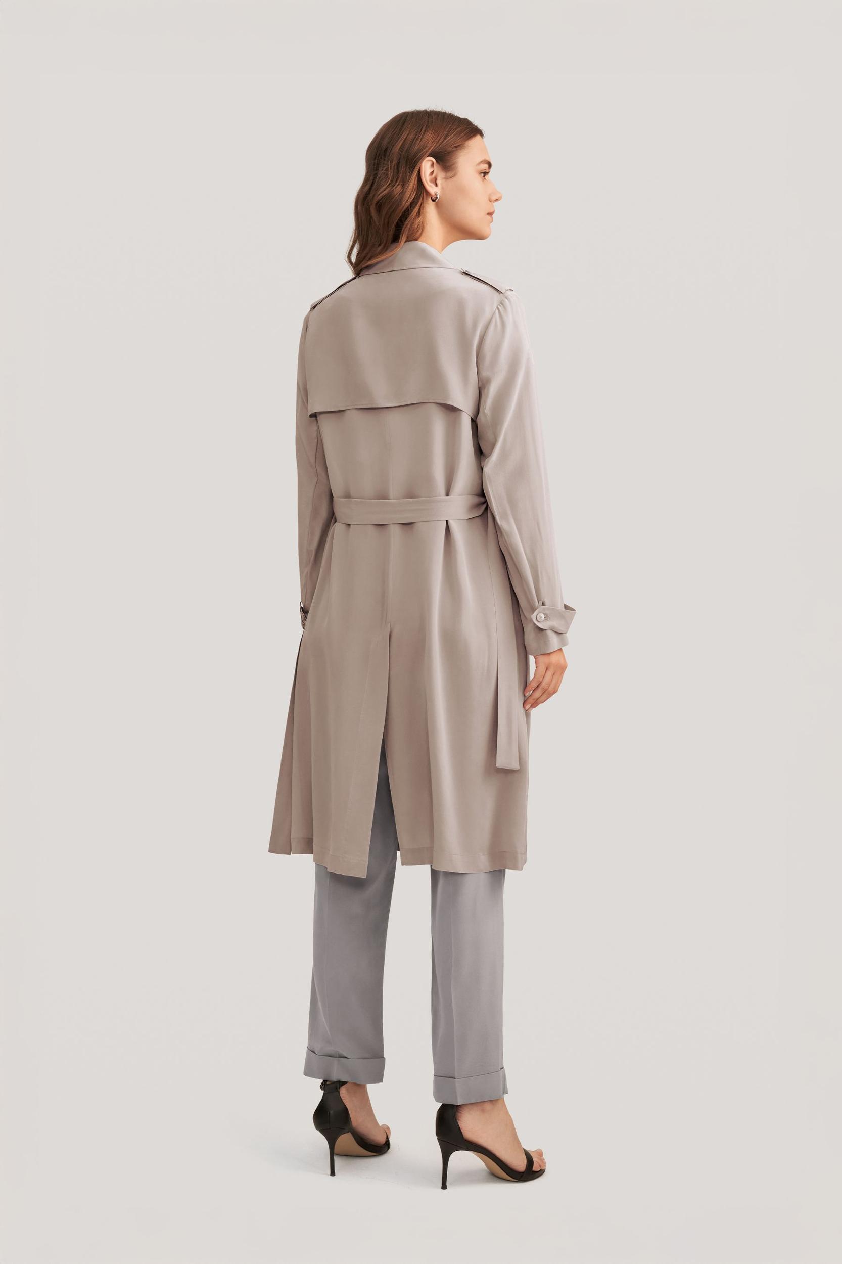 Classic Double-Breasted Silk Trench Coat Product Image