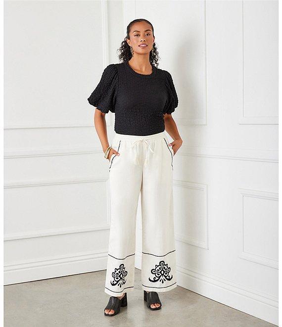 Karen Kane Crew Neck Short Bubble Puff Sleeve Textured Top Product Image