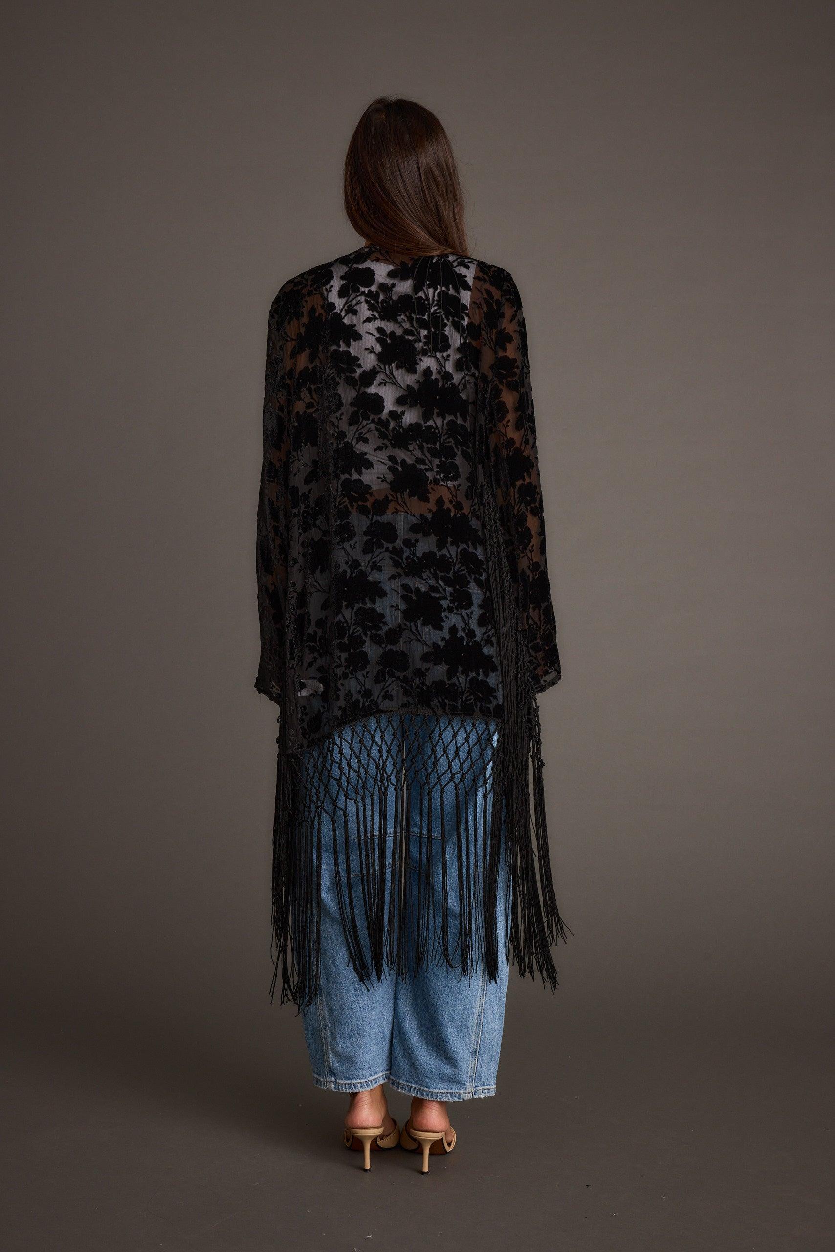 Stone Black Velvet Burnout Kimono Product Image