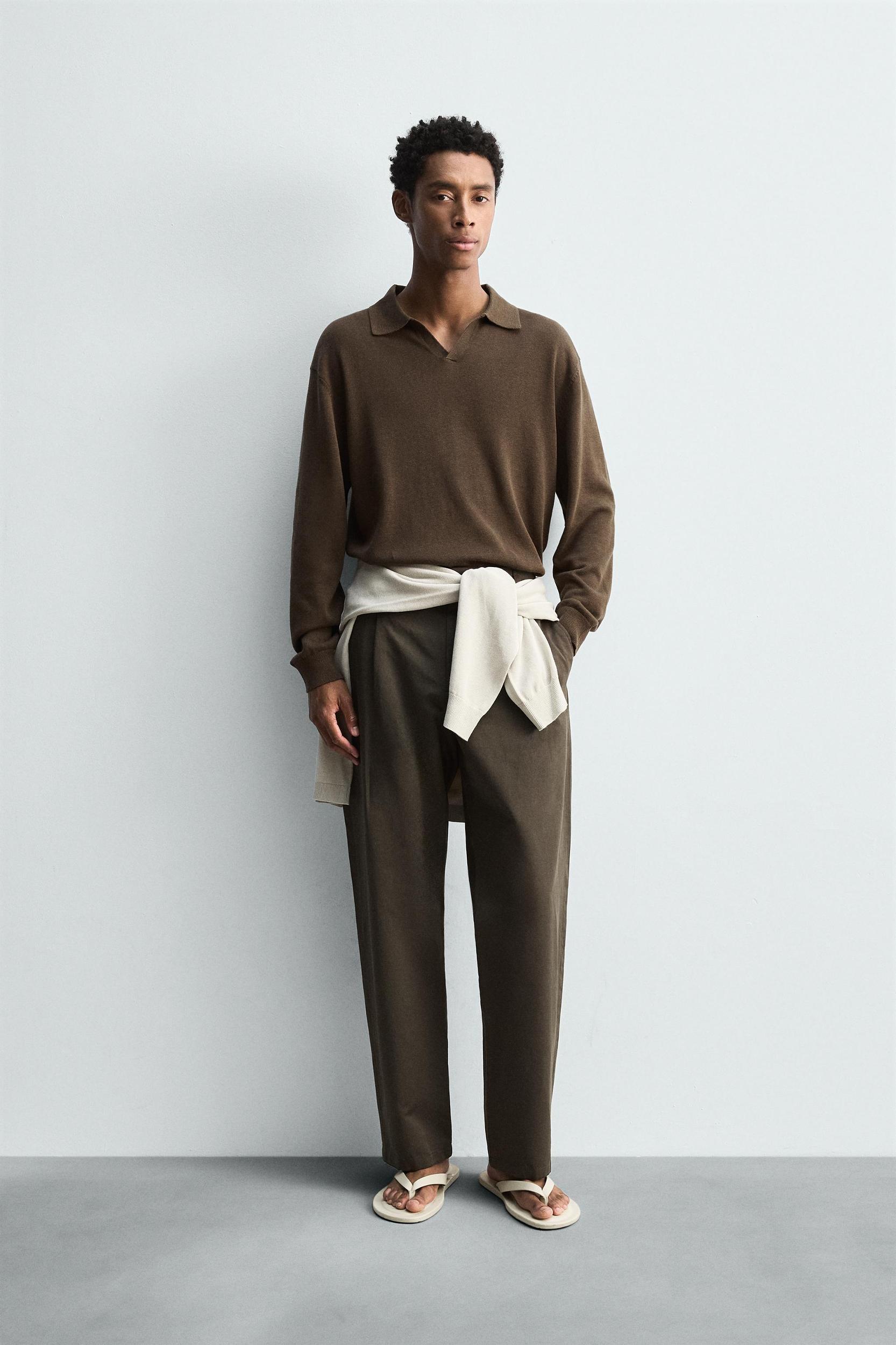 COTTON - LINEN PLEATED PANTS Product Image