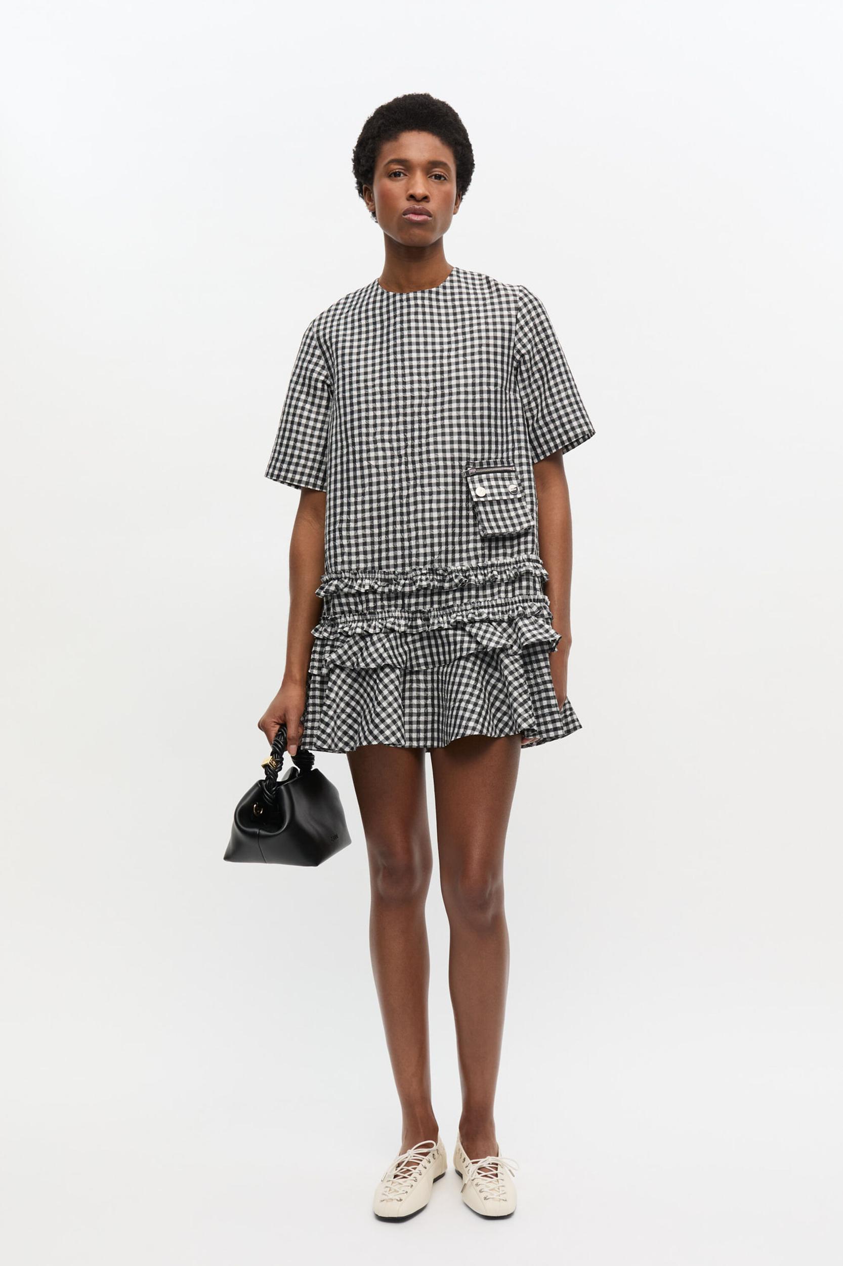 Crinkled Check Mini Dress Product Image