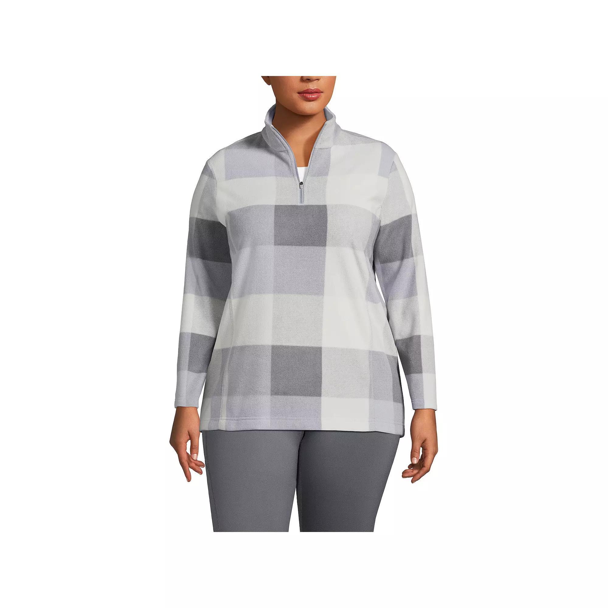 Plus Size Lands' End 1/4-Zip Fleece Pullover, Women's, Size: 3XL, Gray Buffalo Check Product Image