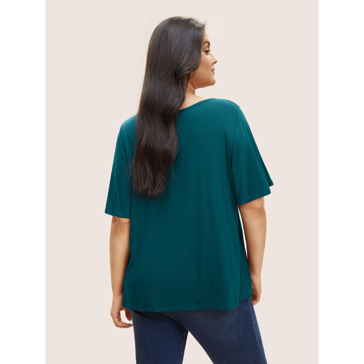 Plus Size Supersoft Essentials Twist Front Asymmetrical Neck T-shirt DimGray Women Elegant Non Plain Asymmetrical Neck Everyday T-shirts BloomChic 28/5X Product Image