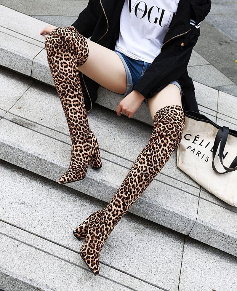 Glitter Chunky Heel Over-The-Knee Boots Product Image