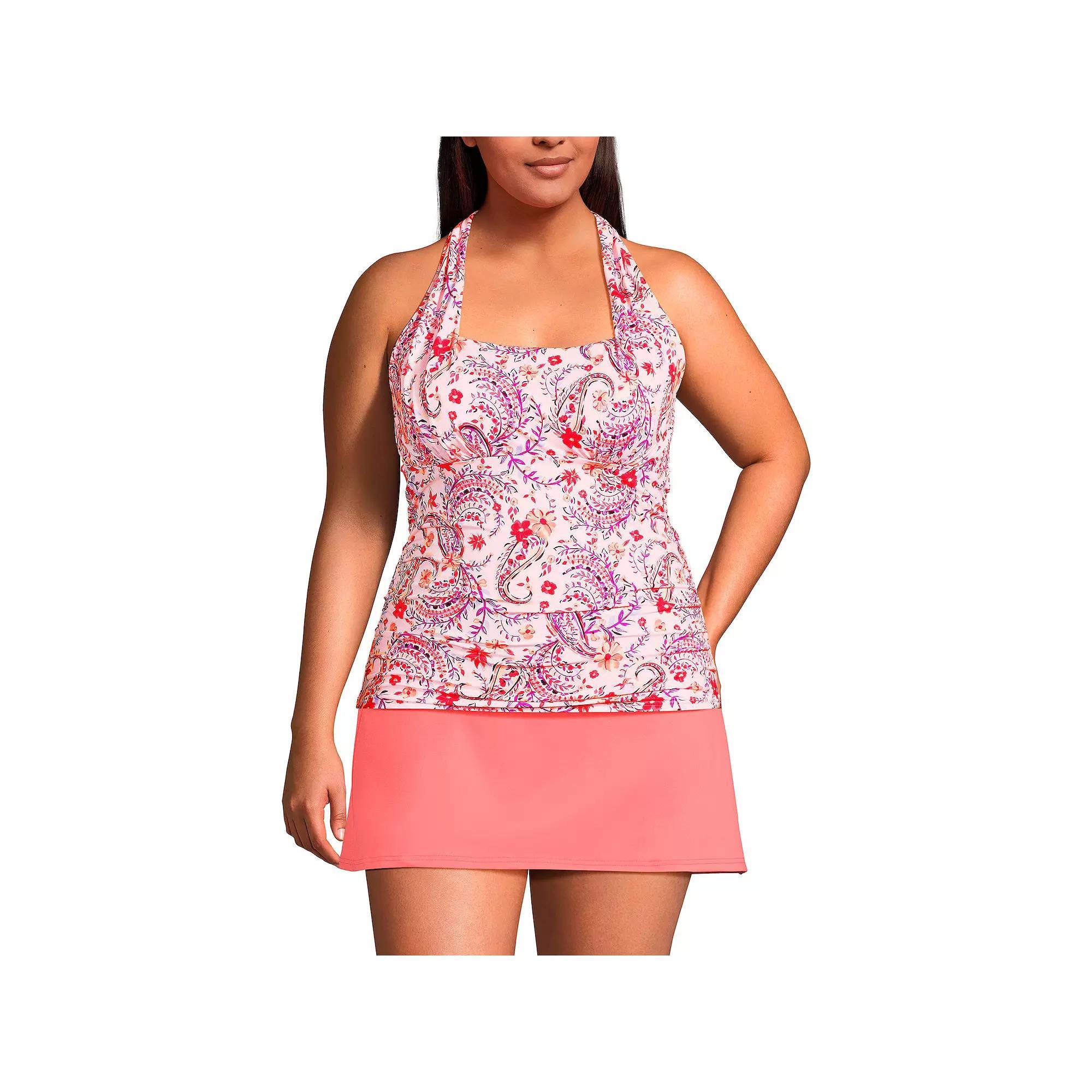 Plus Size Lands' End UPF 50 Squareneck Halter Tankini Swimsuit Top, Women's, Size: 16 W, Strawberry Floral Product Image