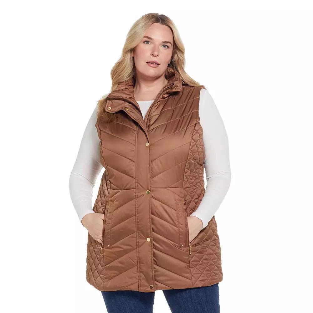 Plus Size Weathercast Quilted Long Puffer Vest, Women's, Size: 2XL, Black Product Image