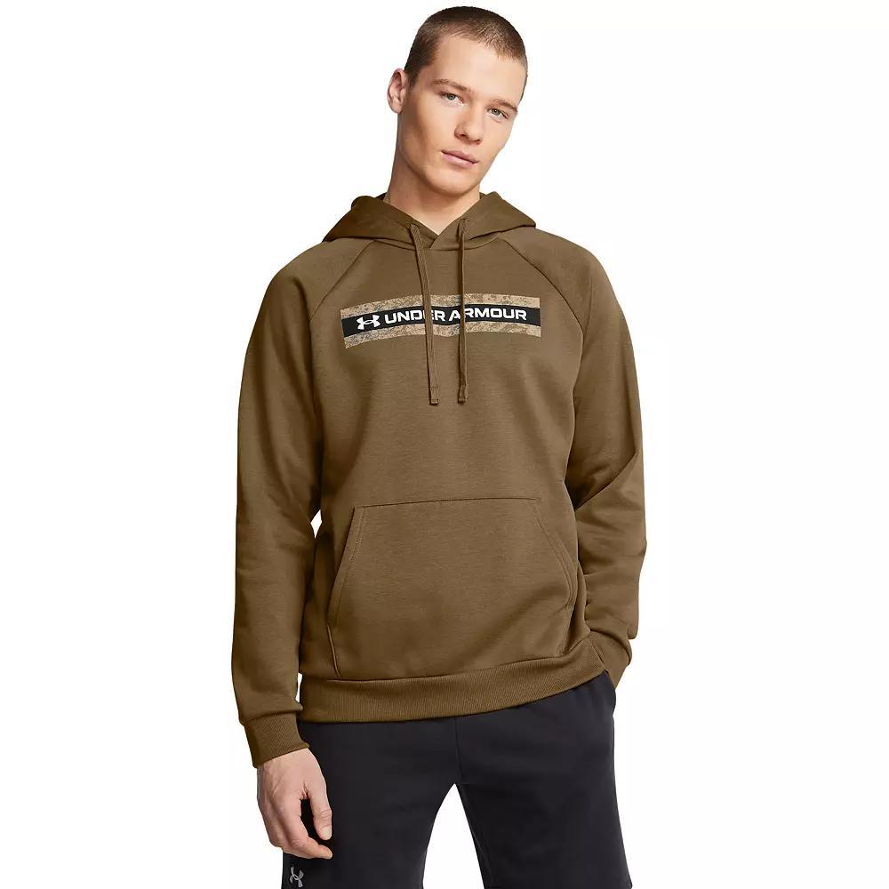 Men's Under Armour Rival Fleece Camo Chest Stripe Hoodie, Size: Small, Coyote Product Image