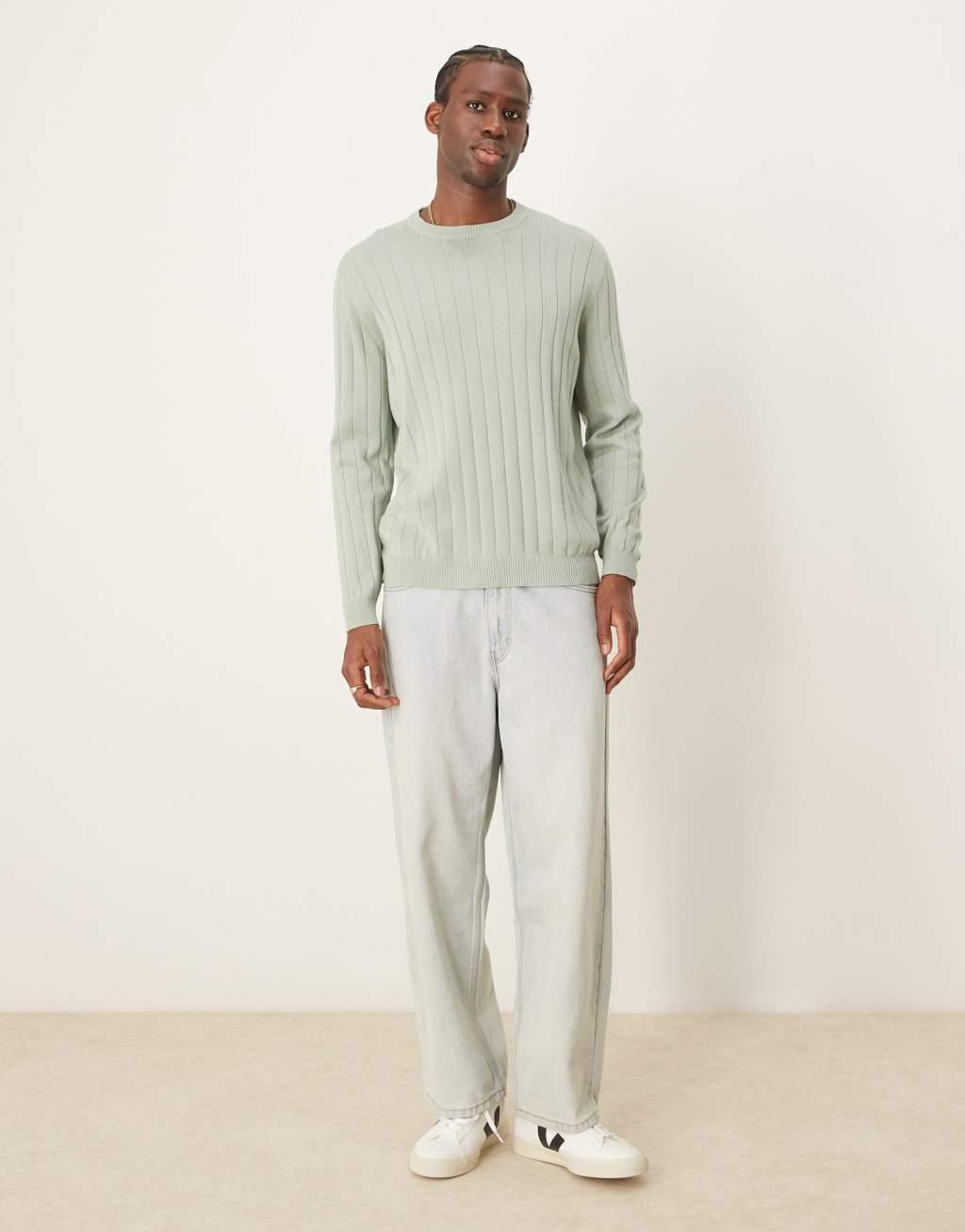 ASOS DESIGN relaxed knit wide rib sweater in light green Product Image