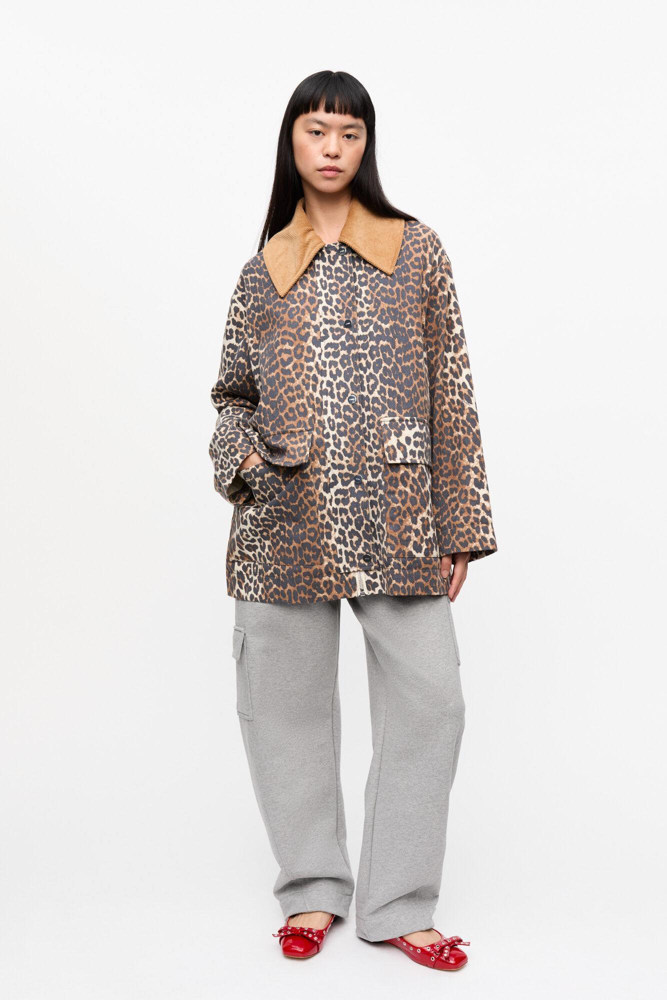 Leopard Printed Canvas Midi Jacket Product Image