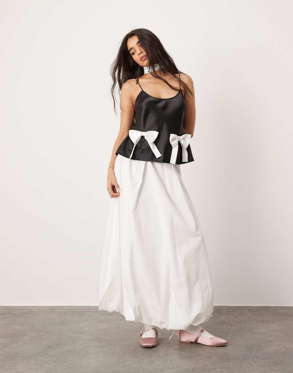 ASOS DESIGN satin bow cami top in black Product Image