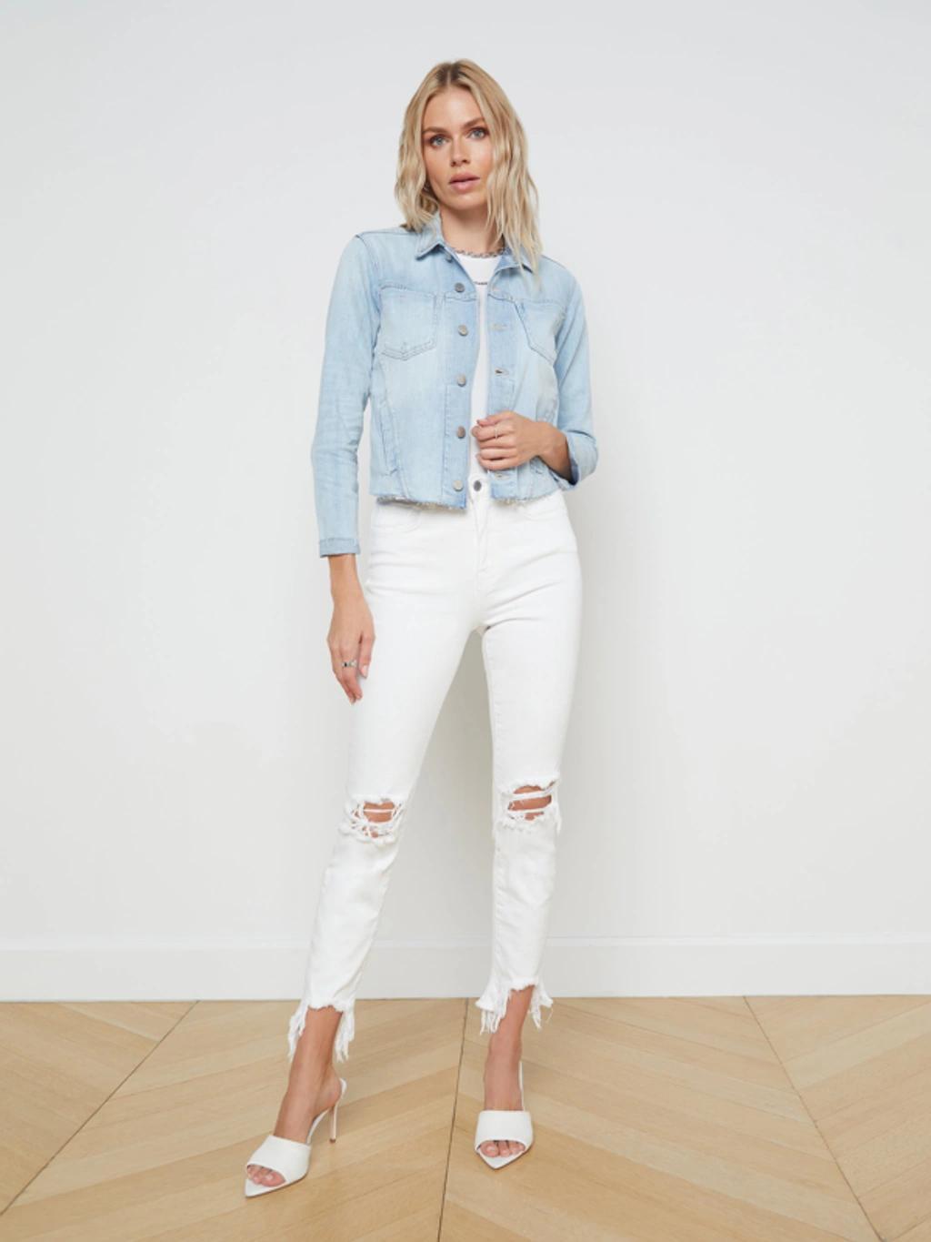 Janelle Raw Cut Slim Denim Jacket In Indigo Product Image