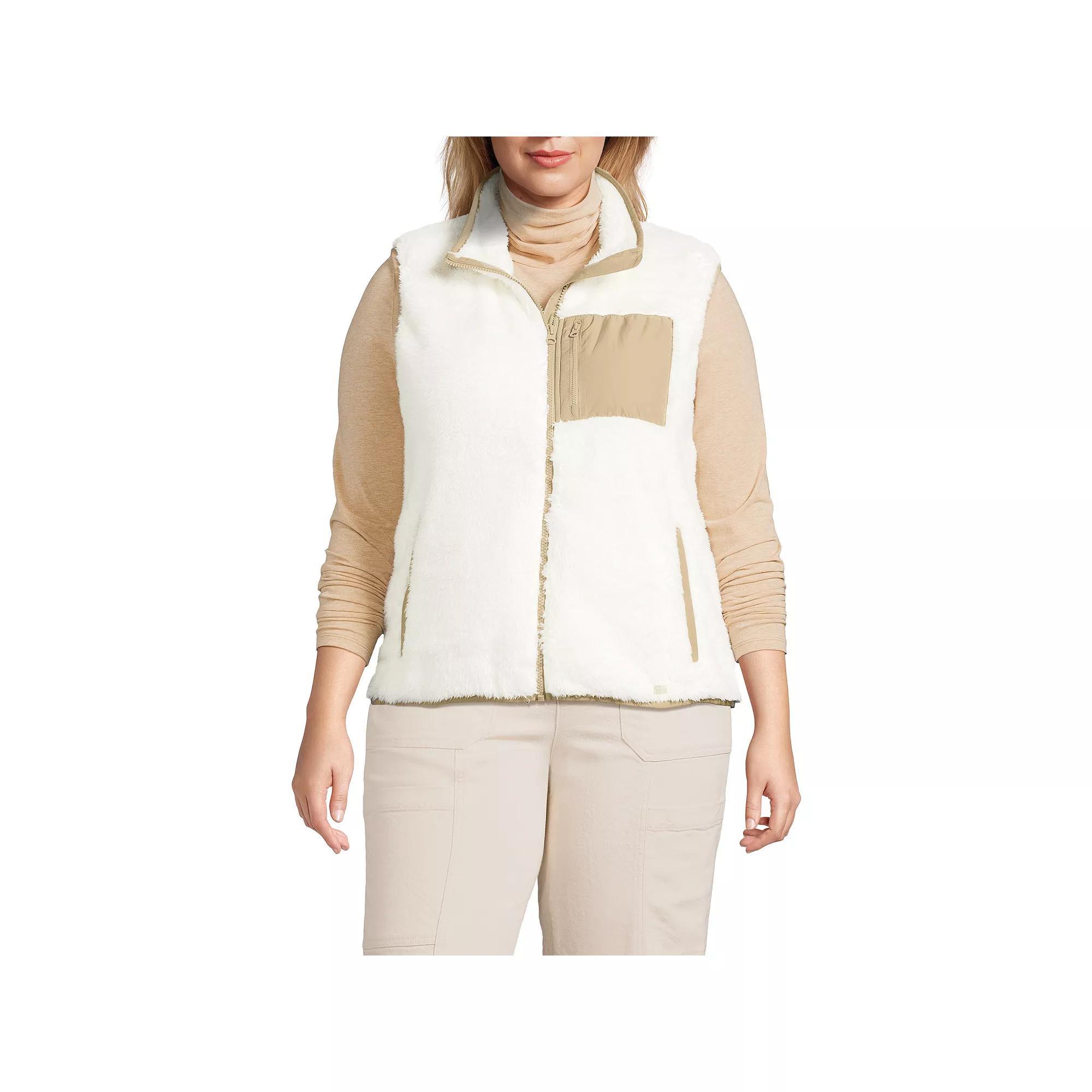 Plus Size Lands' End Cozy Sherpa Fleece Vest, Women's, Size: 1XL, Ivory Desert Product Image