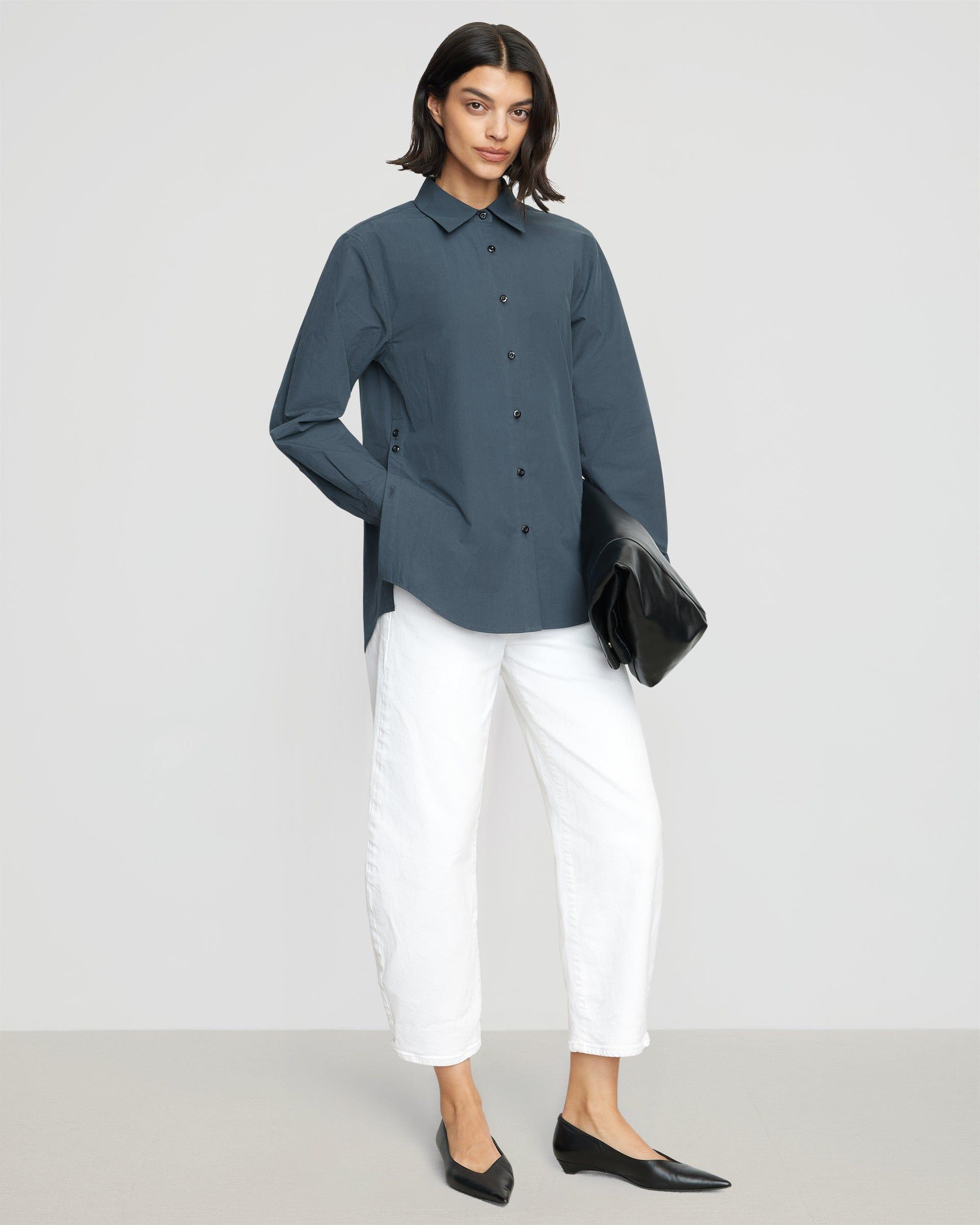 Phoebe Side-Button Tulip-Hem Shirt Product Image