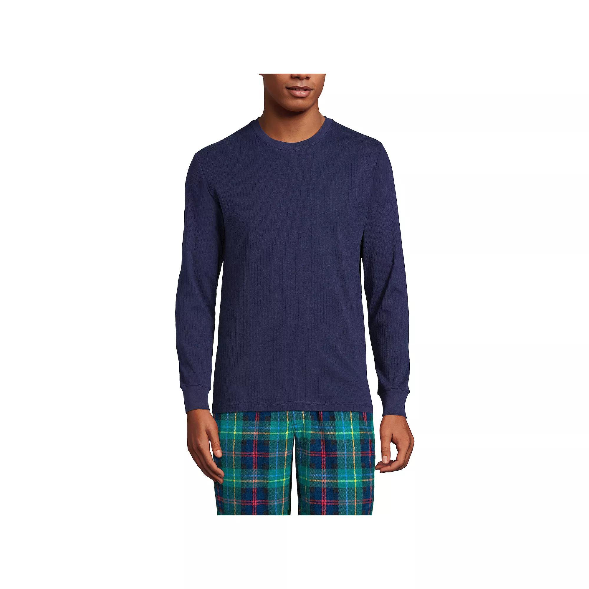 Men's Lands' End Knit Ribbed Crewneck Pajama Sleep Shirt, Size: Large, Deep  Blue Product Image