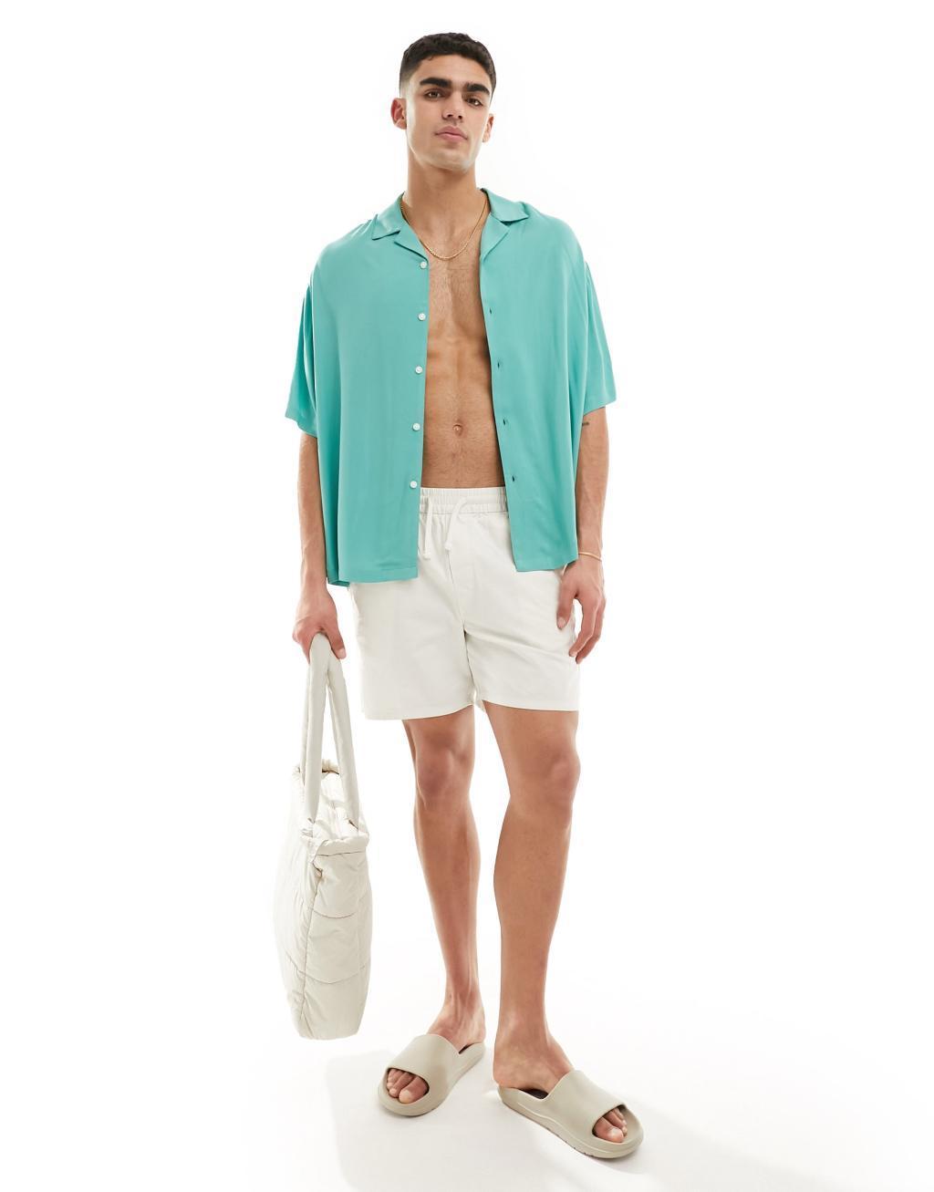 ASOS DESIGN oversized revere collar viscose shirt in teal green Product Image