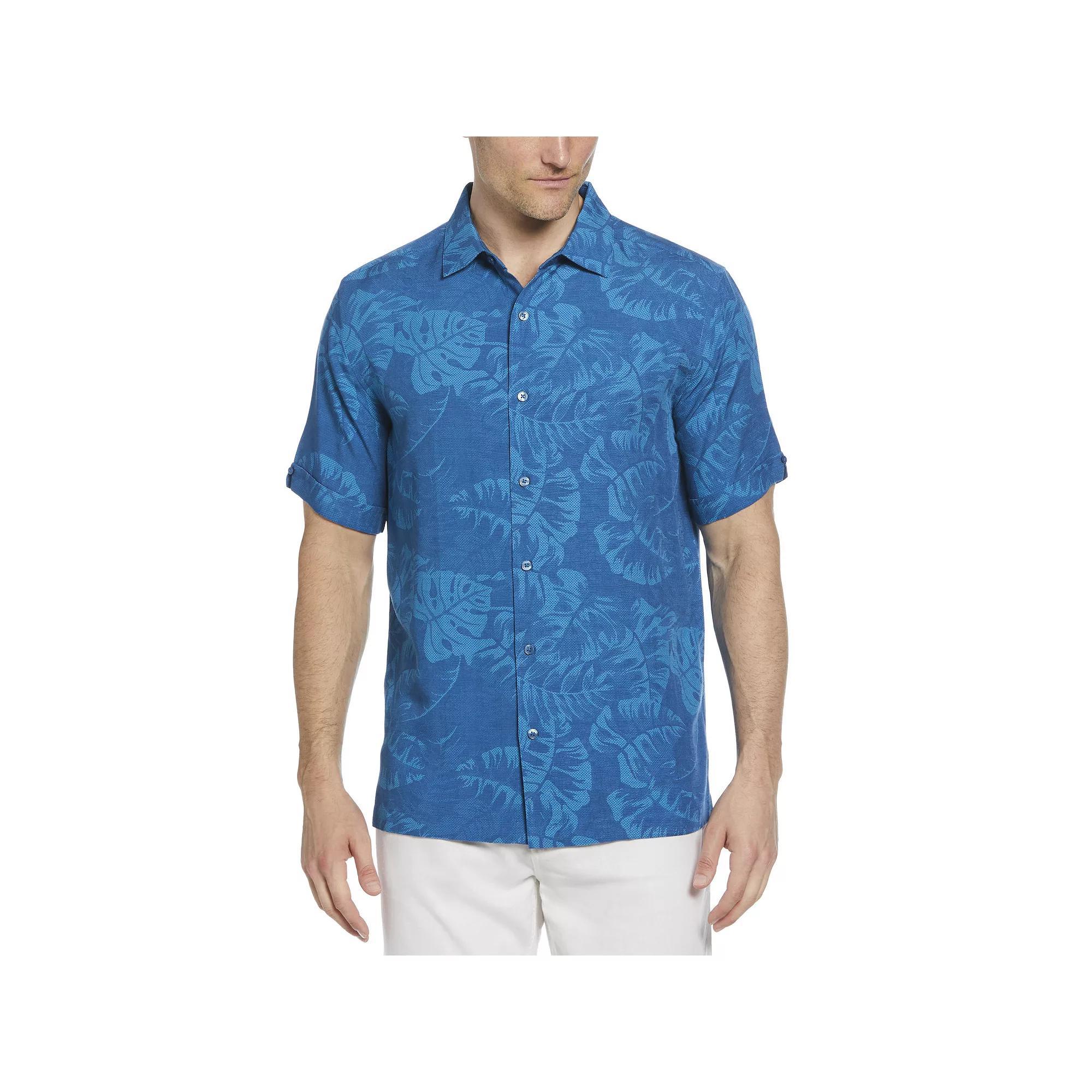 Mens Cubavera Tropical Leaves Short Sleeve Button-Down Shirt Blue Blue Product Image