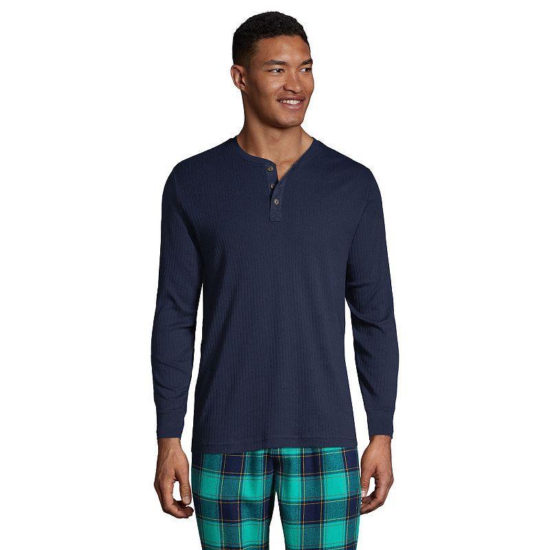 Men's Lands' End Ribbed Pajama Sleep Henley, Size: Medium, Deep  Blue Product Image