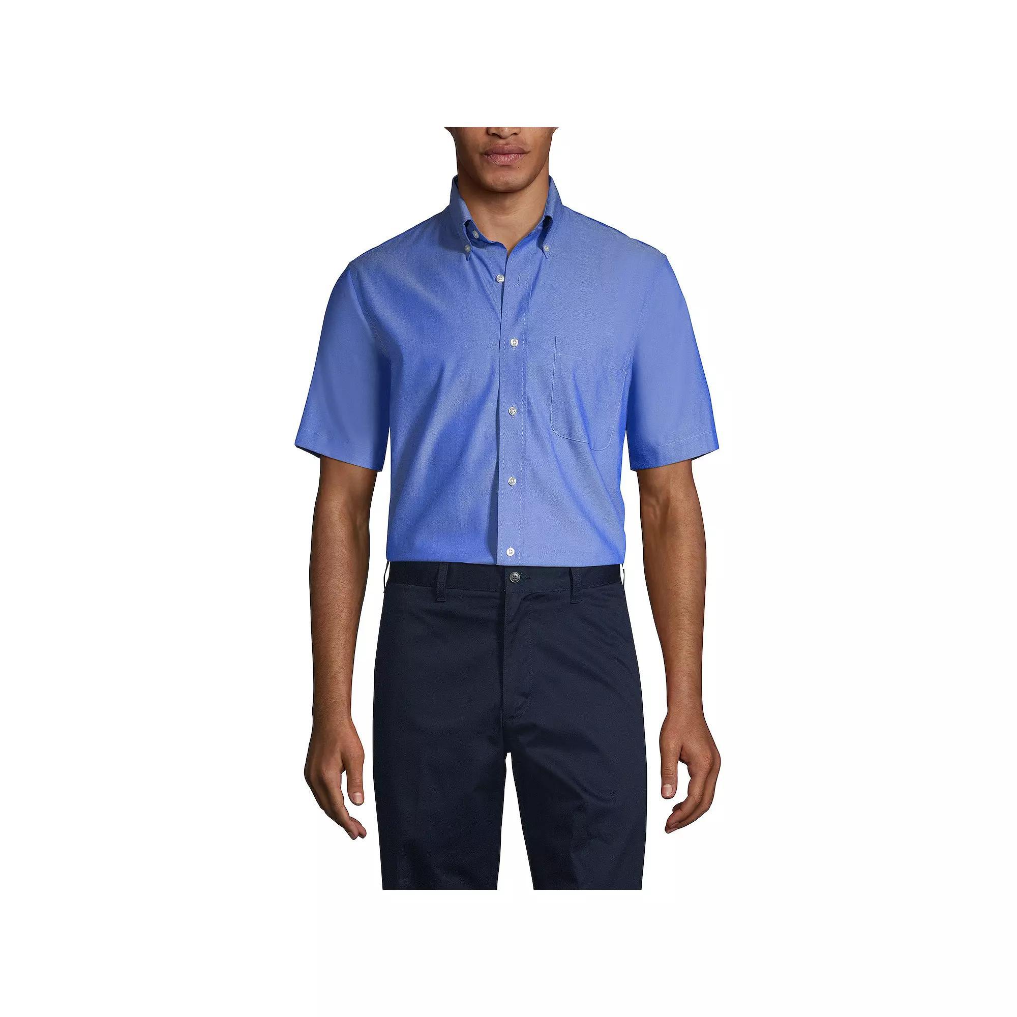 Men's Lands' End School Uniform Short Sleeve No-Iron Pinpoint Dress Shirt,  Product Image
