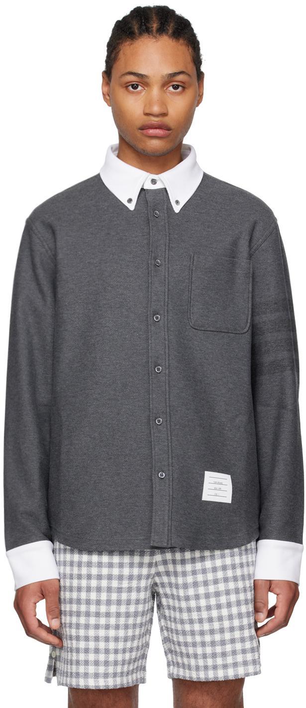 Double Face Tech Twill 4-bar Button Down Shirt Jacket In Grey Product Image