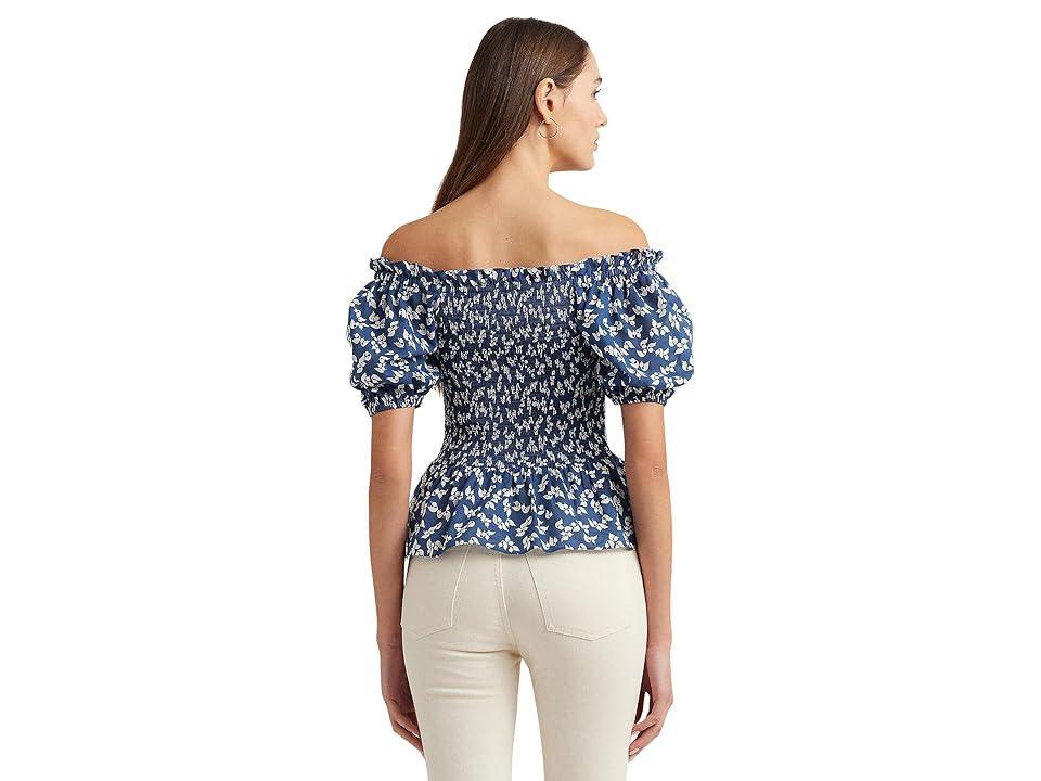 Lauren Ralph Lauren Floral Cotton Voile Peplum Blouse Cream) Women's Clothing Product Image