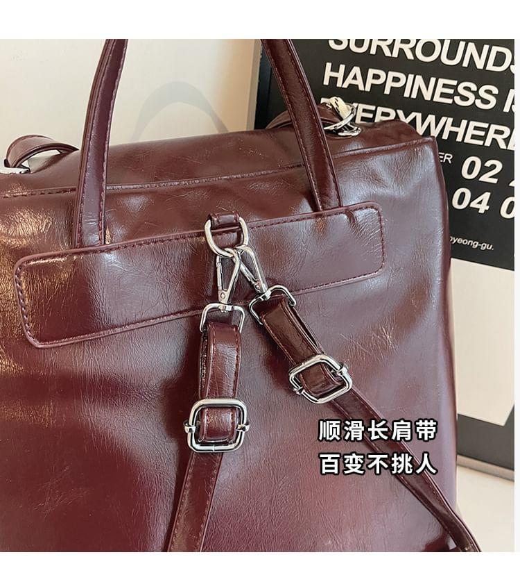 Flap Buckle Faux Leather Backpack Product Image